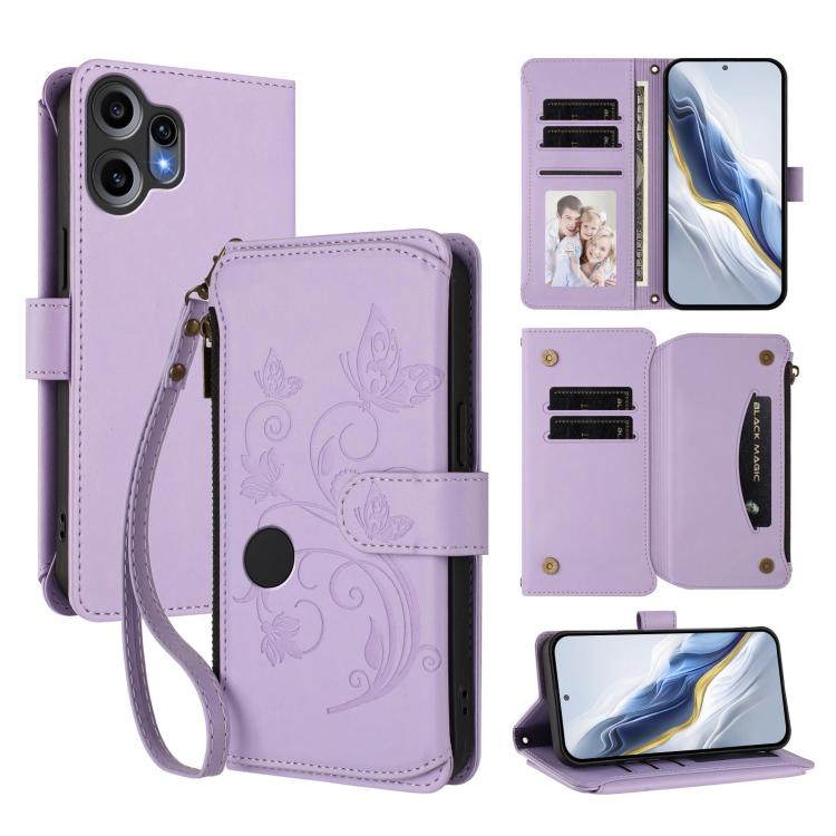 Butterfly Love Flower Multi-card Zipper Wallet Leather Phone Case, For Nothing Phone 4a Pro, For Nothing Phone 4a, For Nothing CMF Phone 2 Pro, For Nothing Phone 3a, For Nothing Phone 3a Pro, For Nothing CMF Phone 1