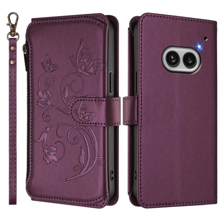 Butterfly Love Flower Multi-card Zipper Wallet Leather Phone Case, For Nothing Phone 2a