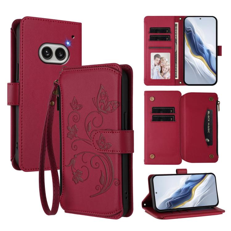 Butterfly Love Flower Multi-card Zipper Wallet Leather Phone Case, For Nothing Phone 2a