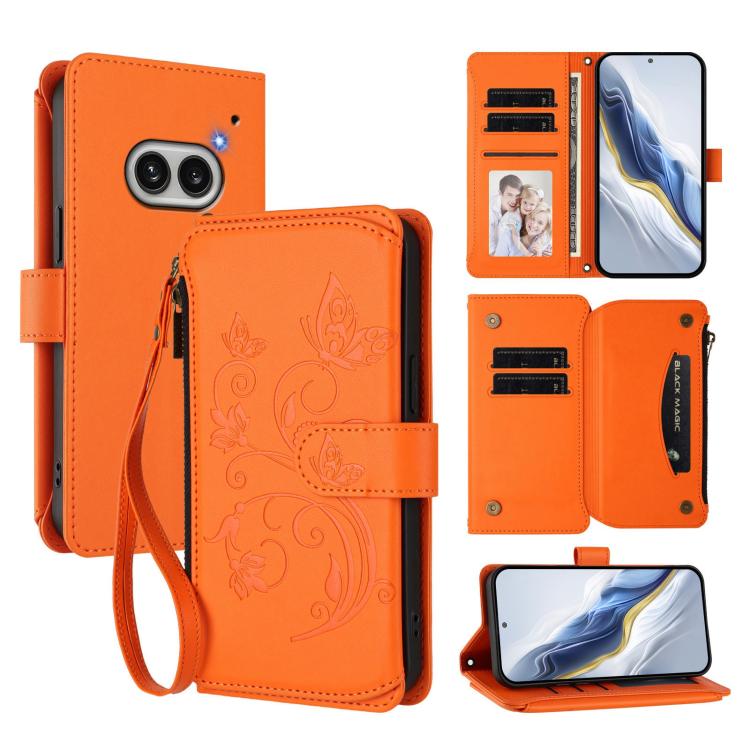 Butterfly Love Flower Multi-card Zipper Wallet Leather Phone Case, For Nothing Phone 2a