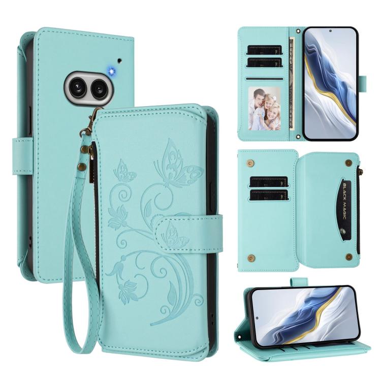 Butterfly Love Flower Multi-card Zipper Wallet Leather Phone Case, For Nothing Phone 2a