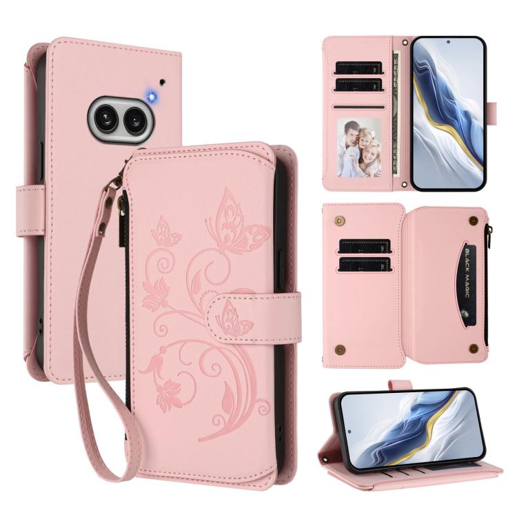 Butterfly Love Flower Multi-card Zipper Wallet Leather Phone Case, For Nothing Phone 2a