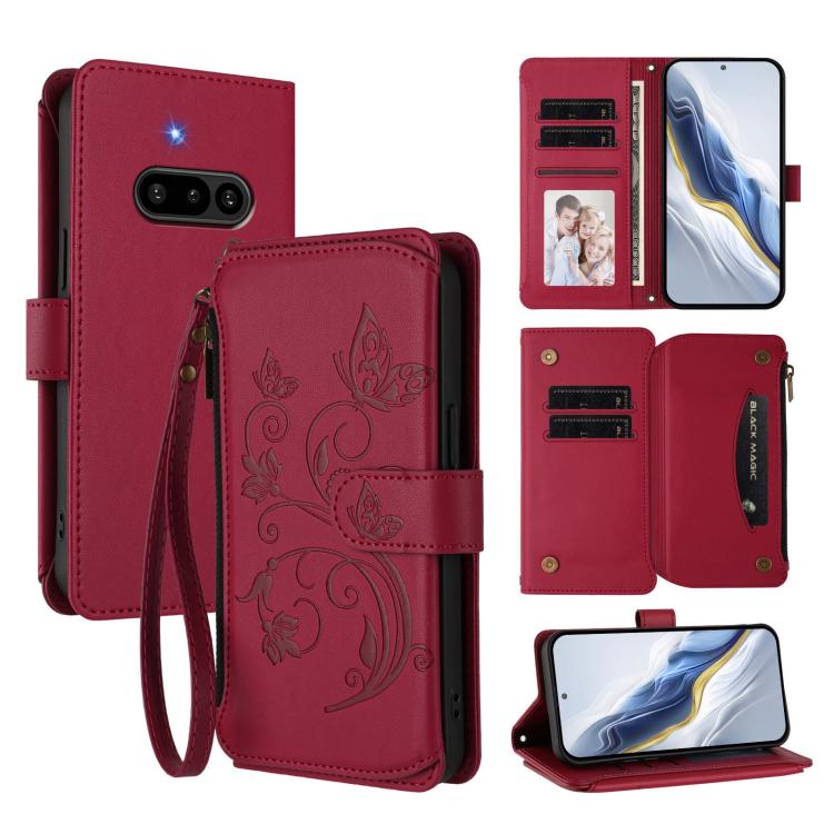 Butterfly Love Flower Multi-card Zipper Wallet Leather Phone Case, For Nothing Phone 4a Pro, For Nothing Phone 4a, For Nothing CMF Phone 2 Pro, For Nothing Phone 3a, For Nothing Phone 3a Pro, For Nothing CMF Phone 1