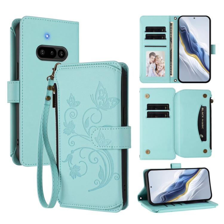 Butterfly Love Flower Multi-card Zipper Wallet Leather Phone Case, For Nothing Phone 4a Pro, For Nothing Phone 4a, For Nothing CMF Phone 2 Pro, For Nothing Phone 3a, For Nothing Phone 3a Pro, For Nothing CMF Phone 1
