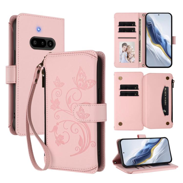 Butterfly Love Flower Multi-card Zipper Wallet Leather Phone Case, For Nothing Phone 4a Pro, For Nothing Phone 4a, For Nothing CMF Phone 2 Pro, For Nothing Phone 3a, For Nothing Phone 3a Pro, For Nothing CMF Phone 1