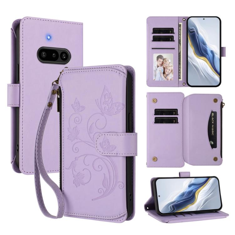 Butterfly Love Flower Multi-card Zipper Wallet Leather Phone Case, For Nothing Phone 4a Pro, For Nothing Phone 4a, For Nothing CMF Phone 2 Pro, For Nothing Phone 3a, For Nothing Phone 3a Pro, For Nothing CMF Phone 1