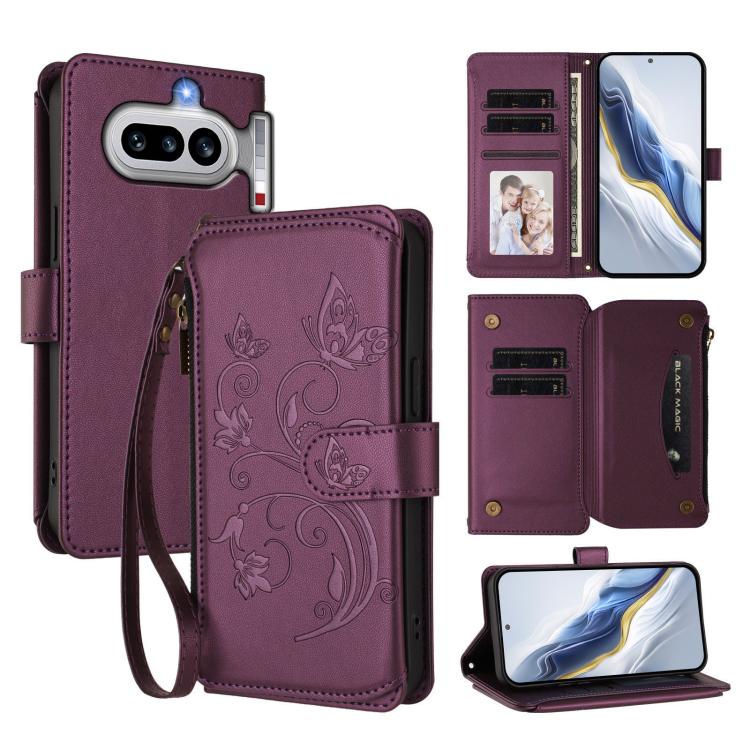 Butterfly Love Flower Multi-card Zipper Wallet Leather Phone Case, For Nothing Phone 4a Pro, For Nothing Phone 4a, For Nothing CMF Phone 2 Pro, For Nothing Phone 3a, For Nothing Phone 3a Pro, For Nothing CMF Phone 1