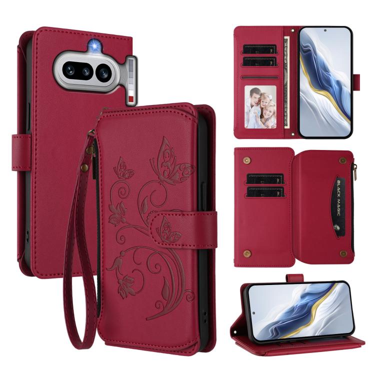 Butterfly Love Flower Multi-card Zipper Wallet Leather Phone Case, For Nothing Phone 4a Pro, For Nothing Phone 4a, For Nothing CMF Phone 2 Pro, For Nothing Phone 3a, For Nothing Phone 3a Pro, For Nothing CMF Phone 1