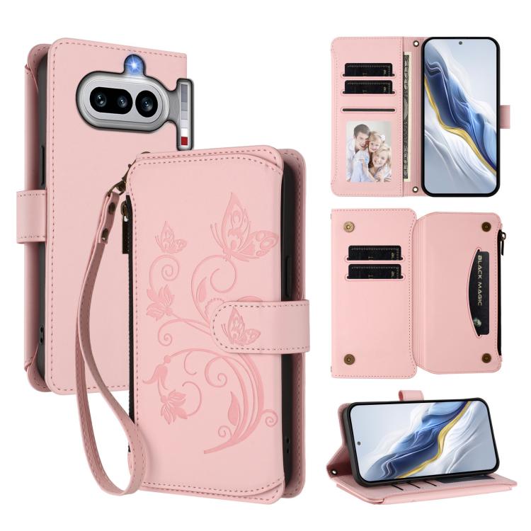Butterfly Love Flower Multi-card Zipper Wallet Leather Phone Case, For Nothing Phone 4a Pro, For Nothing Phone 4a, For Nothing CMF Phone 2 Pro, For Nothing Phone 3a, For Nothing Phone 3a Pro, For Nothing CMF Phone 1