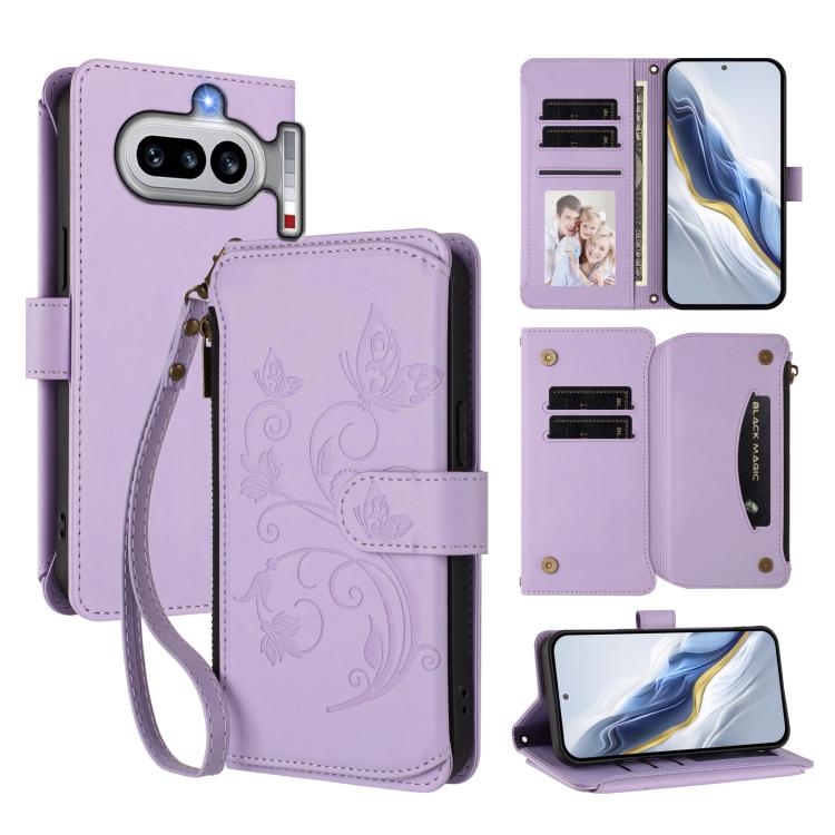 Butterfly Love Flower Multi-card Zipper Wallet Leather Phone Case, For Nothing Phone 4a Pro, For Nothing Phone 4a, For Nothing CMF Phone 2 Pro, For Nothing Phone 3a, For Nothing Phone 3a Pro, For Nothing CMF Phone 1