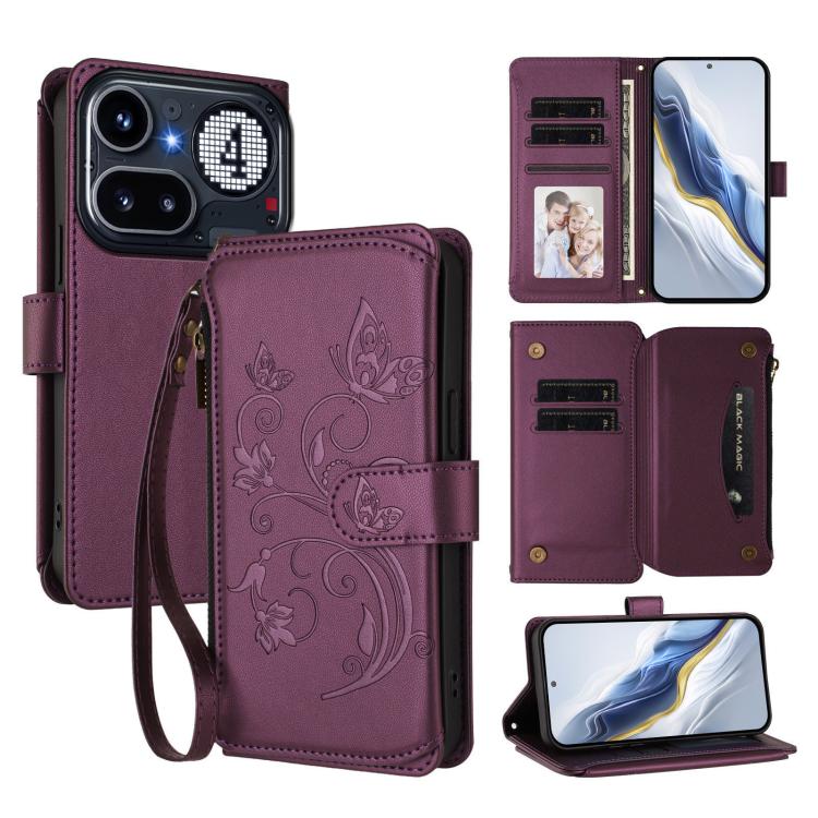 Butterfly Love Flower Multi-card Zipper Wallet Leather Phone Case, For Nothing Phone 4a Pro, For Nothing Phone 4a, For Nothing CMF Phone 2 Pro, For Nothing Phone 3a, For Nothing Phone 3a Pro, For Nothing CMF Phone 1
