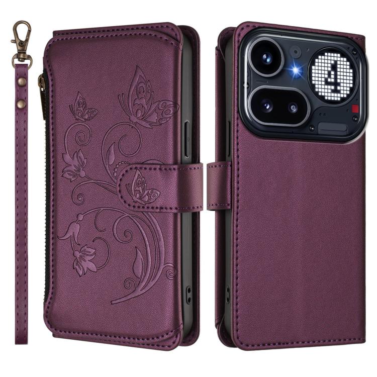 Butterfly Love Flower Multi-card Zipper Wallet Leather Phone Case, For Nothing Phone 4a Pro, For Nothing Phone 4a, For Nothing CMF Phone 2 Pro, For Nothing Phone 3a, For Nothing Phone 3a Pro, For Nothing CMF Phone 1