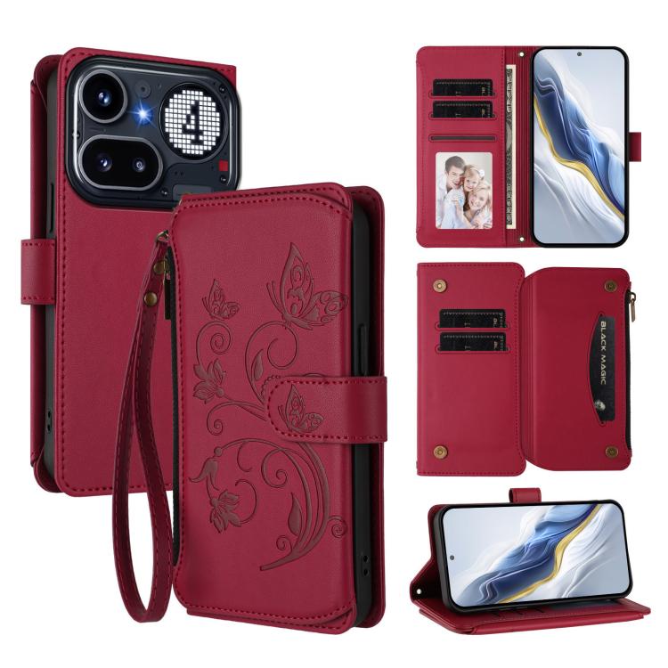 Butterfly Love Flower Multi-card Zipper Wallet Leather Phone Case, For Nothing Phone 4a Pro, For Nothing Phone 4a, For Nothing CMF Phone 2 Pro, For Nothing Phone 3a, For Nothing Phone 3a Pro, For Nothing CMF Phone 1