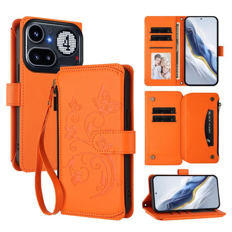 Butterfly Love Flower Multi-card Zipper Wallet Leather Phone Case, For Nothing Phone 4a Pro, For Nothing Phone 4a, For Nothing CMF Phone 2 Pro, For Nothing Phone 3a, For Nothing Phone 3a Pro, For Nothing CMF Phone 1