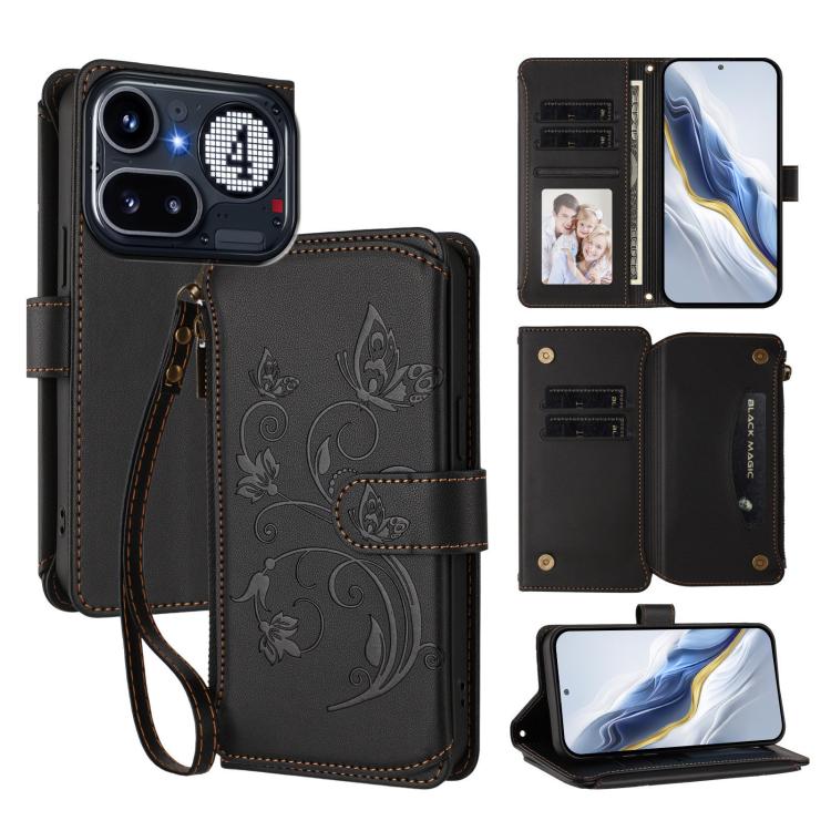 Butterfly Love Flower Multi-card Zipper Wallet Leather Phone Case, For Nothing Phone 4a Pro, For Nothing Phone 4a, For Nothing CMF Phone 2 Pro, For Nothing Phone 3a, For Nothing Phone 3a Pro, For Nothing CMF Phone 1