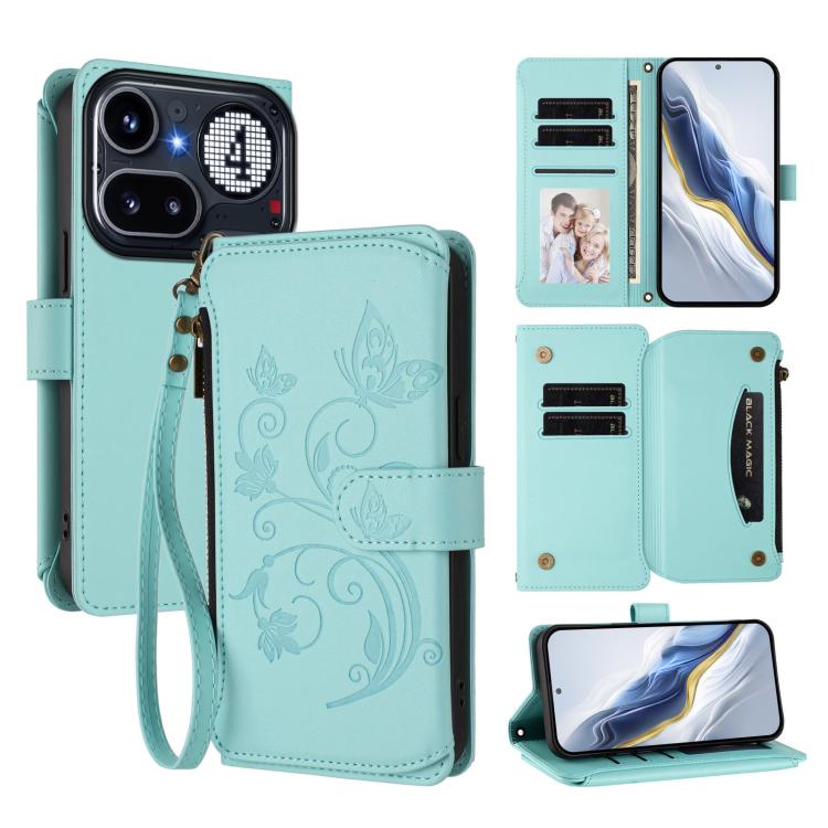 Butterfly Love Flower Multi-card Zipper Wallet Leather Phone Case, For Nothing Phone 4a Pro, For Nothing Phone 4a, For Nothing CMF Phone 2 Pro, For Nothing Phone 3a, For Nothing Phone 3a Pro, For Nothing CMF Phone 1