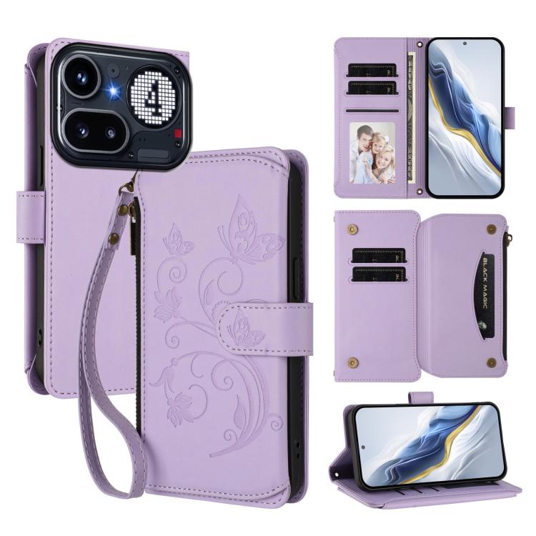 Butterfly Love Flower Multi-card Zipper Wallet Leather Phone Case, For Nothing Phone 4a Pro, For Nothing Phone 4a, For Nothing CMF Phone 2 Pro, For Nothing Phone 3a, For Nothing Phone 3a Pro, For Nothing CMF Phone 1