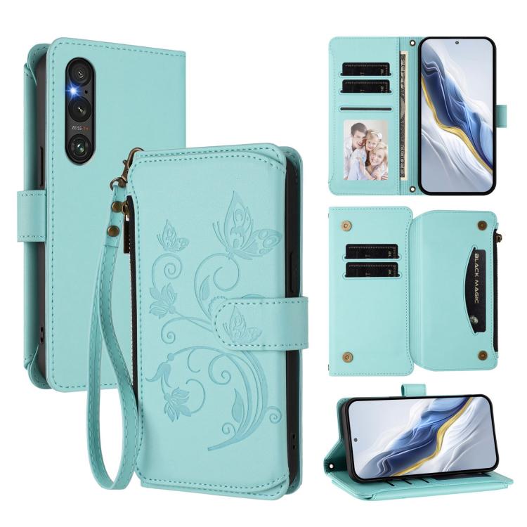 Butterfly Love Flower Multi-card Zipper Wallet Leather Phone Case, For Sony Xperia 5 V, For Sony Xperia 1 V 2023, For Sony Xperia 10 V 2023, For Sony Xperia 5 IV, For Sony Xperia 10 IV