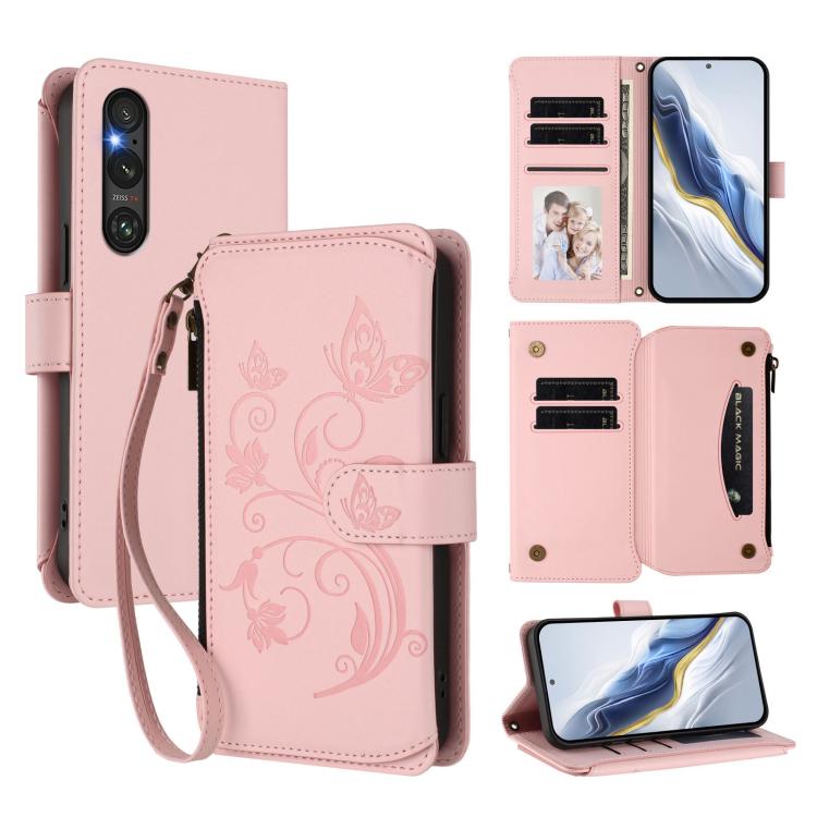 Butterfly Love Flower Multi-card Zipper Wallet Leather Phone Case, For Sony Xperia 5 V, For Sony Xperia 1 V 2023, For Sony Xperia 10 V 2023, For Sony Xperia 5 IV, For Sony Xperia 10 IV