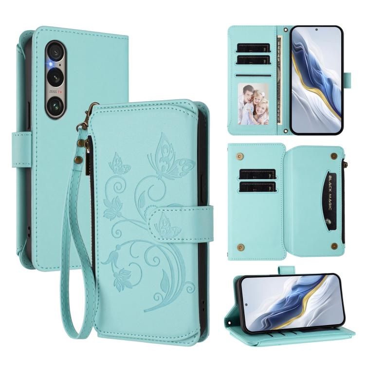 Butterfly Love Flower Multi-card Zipper Wallet Leather Phone Case, For Sony Xperia 1 VIII, For Sony Xperia 10 VII, For Sony Xperia 1 VII, For Sony Xperia 10 VI 2024, For Sony Xperia 1 VI 2024, For Sony Xperia 5 VI