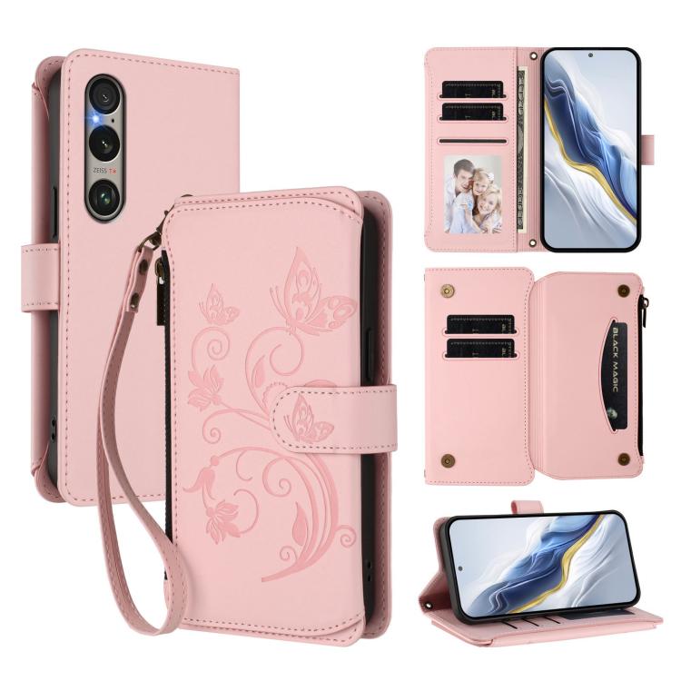 Butterfly Love Flower Multi-card Zipper Wallet Leather Phone Case, For Sony Xperia 1 VIII, For Sony Xperia 10 VII, For Sony Xperia 1 VII, For Sony Xperia 10 VI 2024, For Sony Xperia 1 VI 2024, For Sony Xperia 5 VI