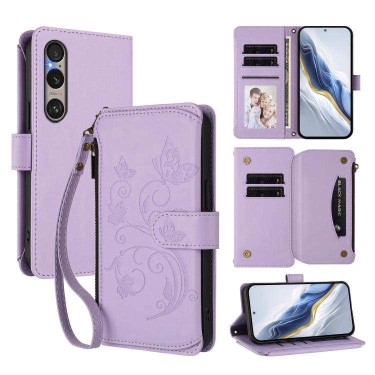 Butterfly Love Flower Multi-card Zipper Wallet Leather Phone Case, For Sony Xperia 1 VIII, For Sony Xperia 10 VII, For Sony Xperia 1 VII, For Sony Xperia 10 VI 2024, For Sony Xperia 1 VI 2024, For Sony Xperia 5 VI