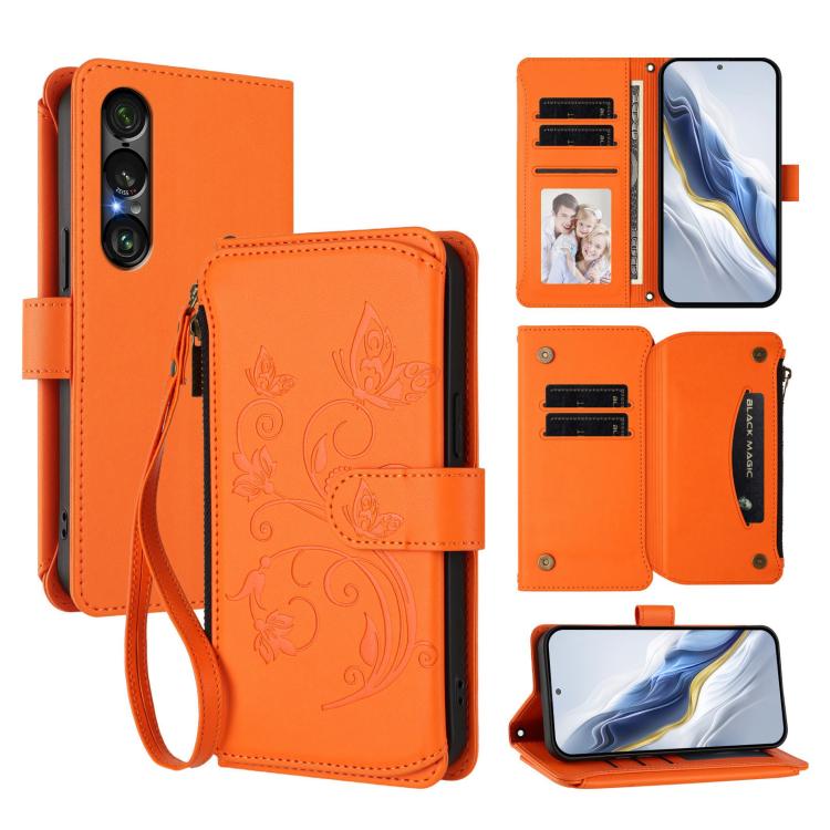 Butterfly Love Flower Multi-card Zipper Wallet Leather Phone Case, For Sony Xperia 1 VIII, For Sony Xperia 10 VII, For Sony Xperia 1 VII, For Sony Xperia 10 VI 2024, For Sony Xperia 1 VI 2024, For Sony Xperia 5 VI