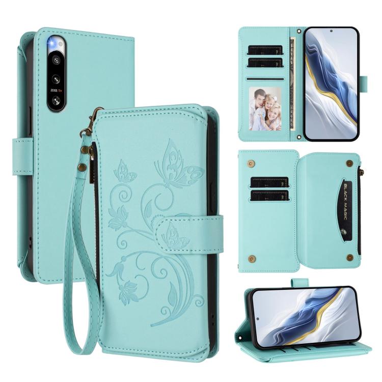 Butterfly Love Flower Multi-card Zipper Wallet Leather Phone Case, For Sony Xperia 5 V, For Sony Xperia 1 V 2023, For Sony Xperia 10 V 2023, For Sony Xperia 5 IV, For Sony Xperia 10 IV
