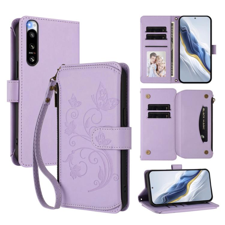 Butterfly Love Flower Multi-card Zipper Wallet Leather Phone Case, For Sony Xperia 5 V, For Sony Xperia 1 V 2023, For Sony Xperia 10 V 2023, For Sony Xperia 5 IV, For Sony Xperia 10 IV