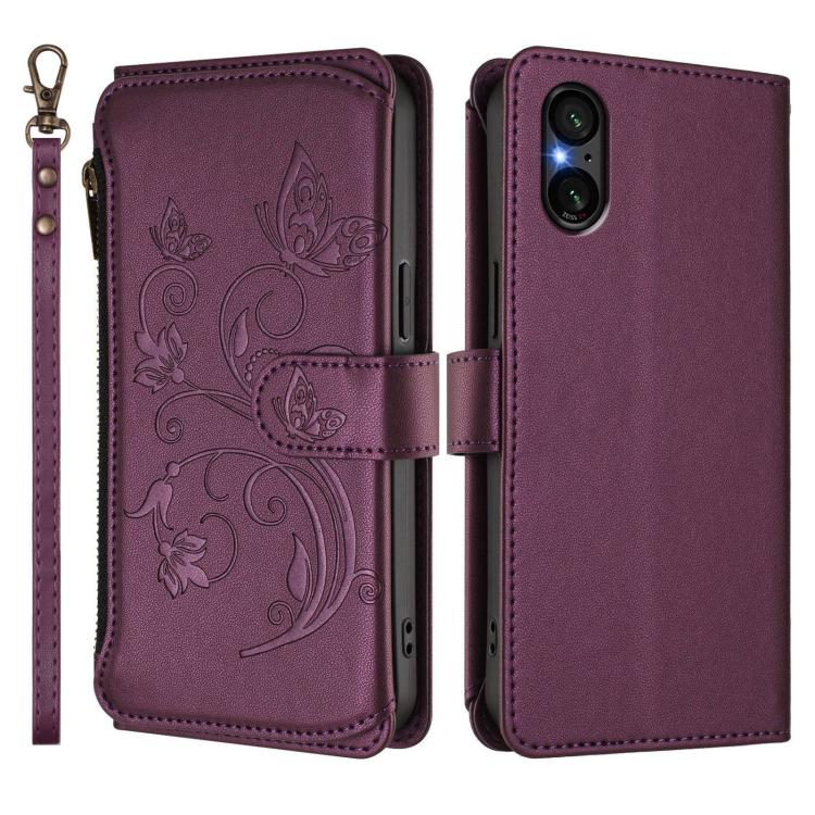 Butterfly Love Flower Multi-card Zipper Wallet Leather Phone Case, For Sony Xperia 5 V, For Sony Xperia 1 V 2023, For Sony Xperia 10 V 2023, For Sony Xperia 5 IV, For Sony Xperia 10 IV