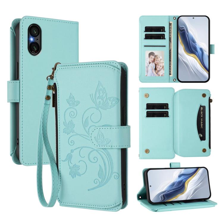 Butterfly Love Flower Multi-card Zipper Wallet Leather Phone Case, For Sony Xperia 5 V, For Sony Xperia 1 V 2023, For Sony Xperia 10 V 2023, For Sony Xperia 5 IV, For Sony Xperia 10 IV