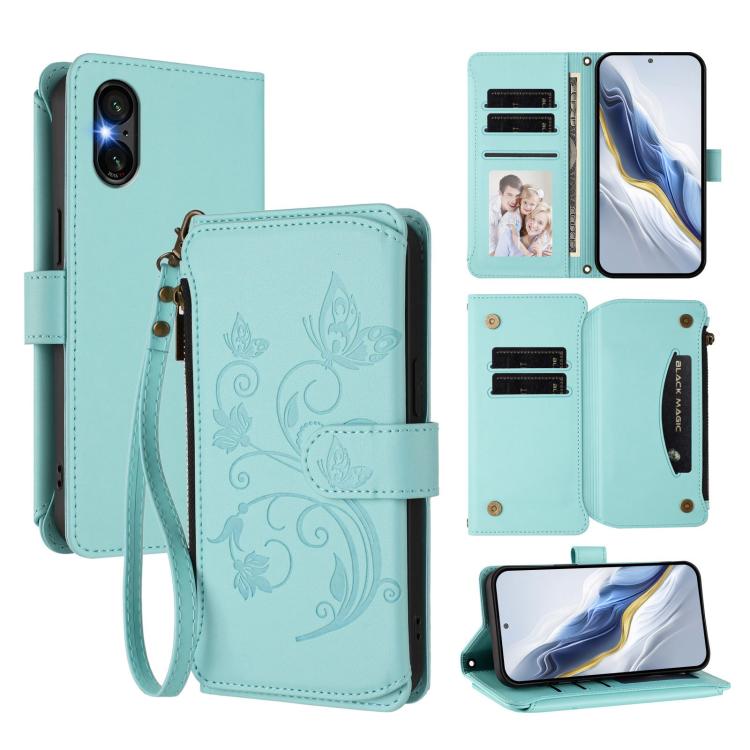 Butterfly Love Flower Multi-card Zipper Wallet Leather Phone Case, For Sony Xperia 1 VIII, For Sony Xperia 10 VII, For Sony Xperia 1 VII, For Sony Xperia 10 VI 2024, For Sony Xperia 1 VI 2024, For Sony Xperia 5 VI