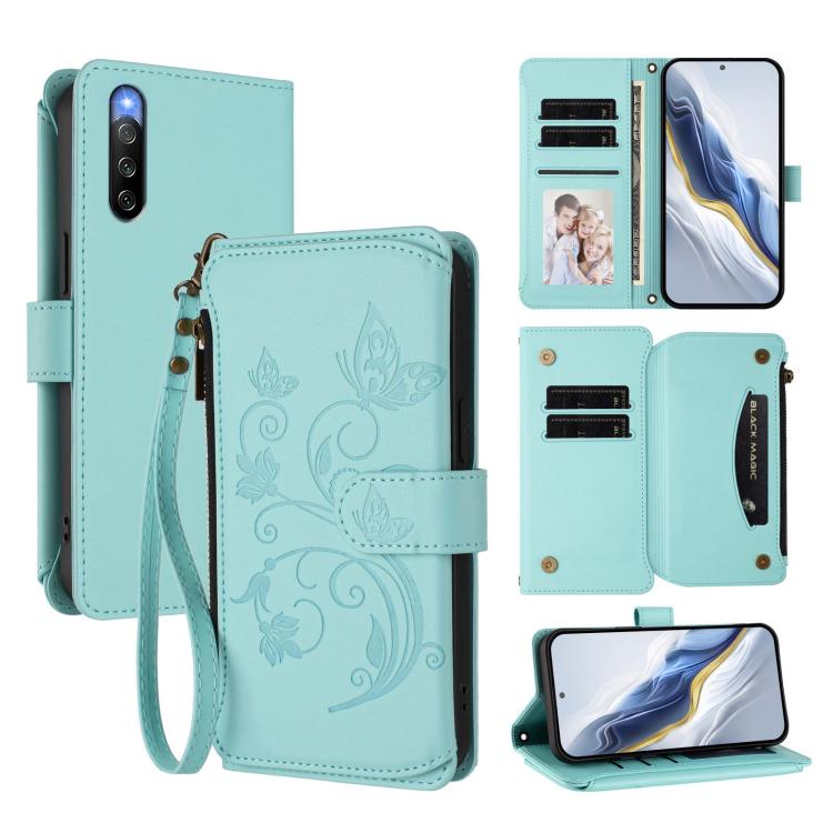Butterfly Love Flower Multi-card Zipper Wallet Leather Phone Case, For Sony Xperia 5 V, For Sony Xperia 1 V 2023, For Sony Xperia 10 V 2023, For Sony Xperia 5 IV, For Sony Xperia 10 IV