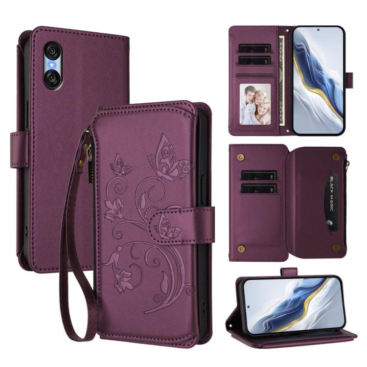Butterfly Love Flower Multi-card Zipper Wallet Leather Phone Case, For Sony Xperia 1 VIII, For Sony Xperia 10 VII, For Sony Xperia 1 VII, For Sony Xperia 10 VI 2024, For Sony Xperia 1 VI 2024, For Sony Xperia 5 VI