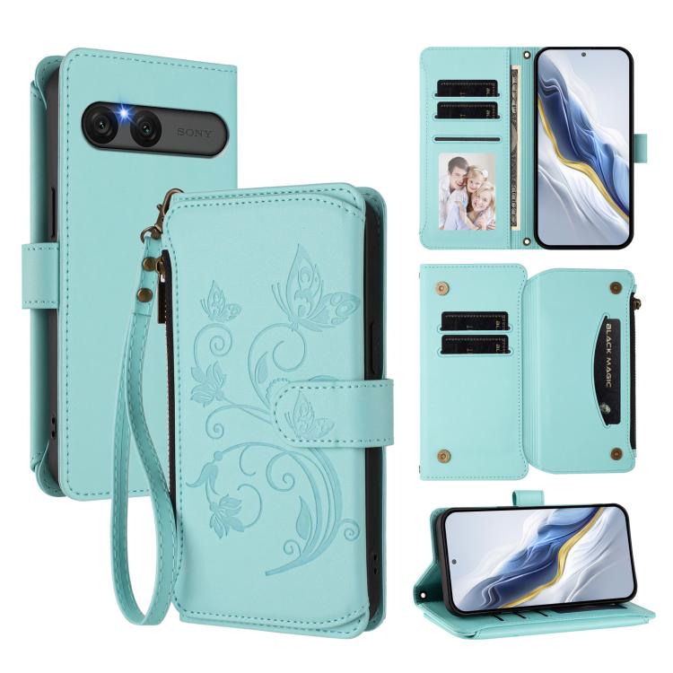 Butterfly Love Flower Multi-card Zipper Wallet Leather Phone Case, For Sony Xperia 1 VIII, For Sony Xperia 10 VII, For Sony Xperia 1 VII, For Sony Xperia 10 VI 2024, For Sony Xperia 1 VI 2024, For Sony Xperia 5 VI