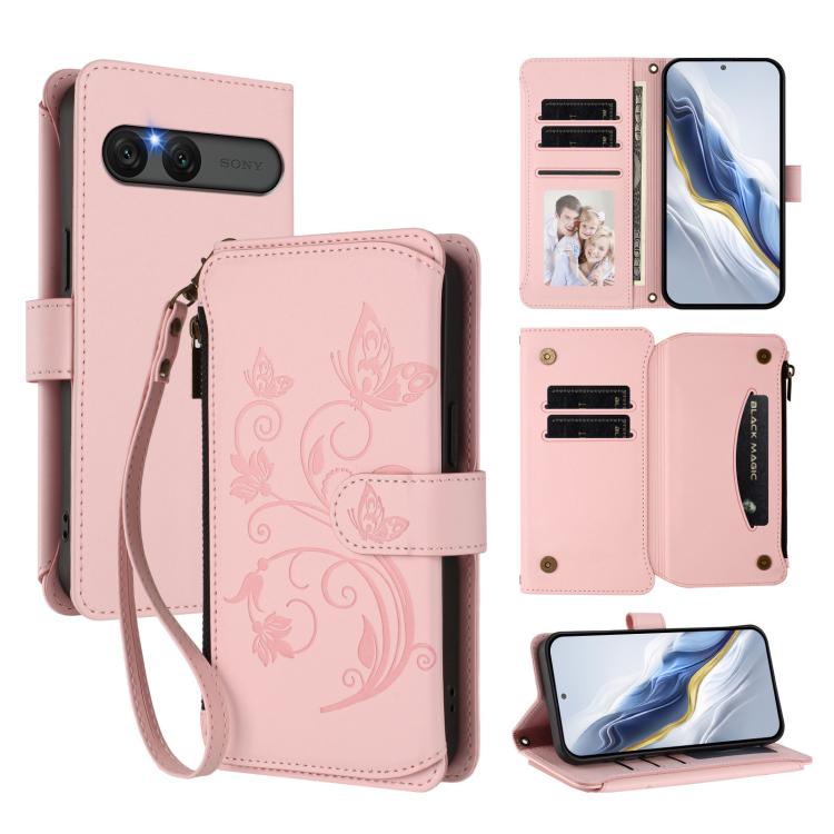 Butterfly Love Flower Multi-card Zipper Wallet Leather Phone Case, For Sony Xperia 1 VIII, For Sony Xperia 10 VII, For Sony Xperia 1 VII, For Sony Xperia 10 VI 2024, For Sony Xperia 1 VI 2024, For Sony Xperia 5 VI