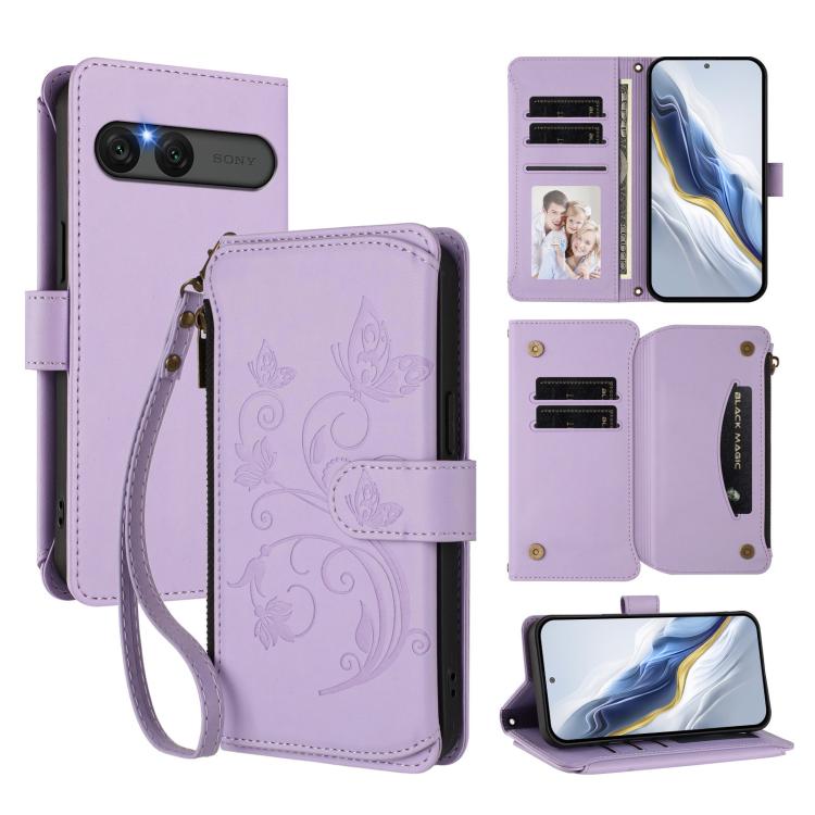 Butterfly Love Flower Multi-card Zipper Wallet Leather Phone Case, For Sony Xperia 1 VIII, For Sony Xperia 10 VII, For Sony Xperia 1 VII, For Sony Xperia 10 VI 2024, For Sony Xperia 1 VI 2024, For Sony Xperia 5 VI