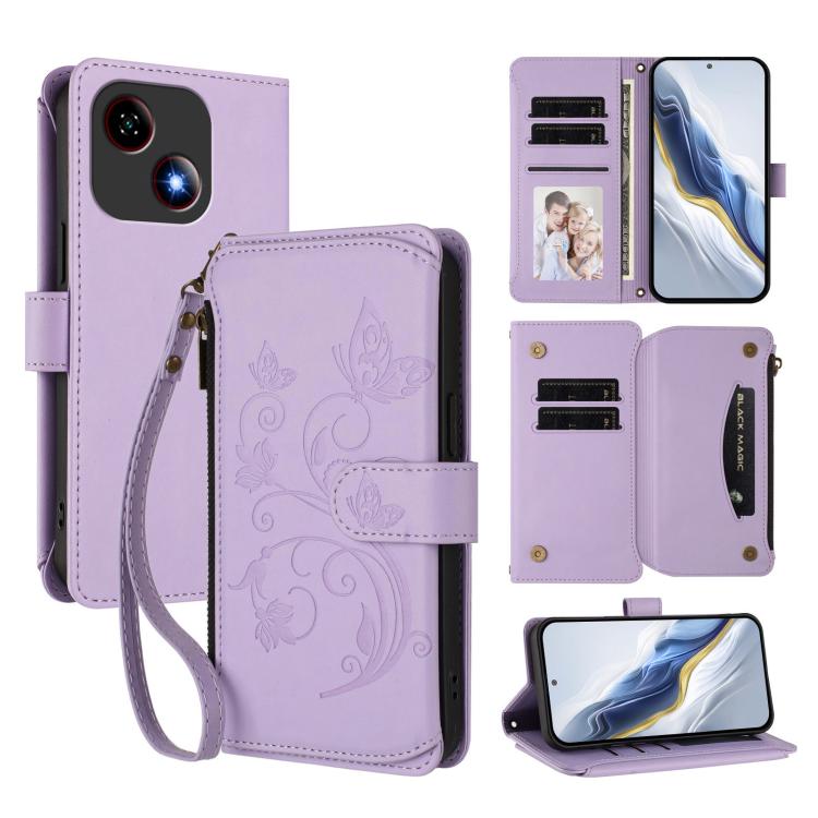 Butterfly Love Flower Multi-card Zipper Wallet Leather Phone Case, For ZTE Blade V60 4G / Axon 60 4G, For ZTE Blade A35e, For ZTE Nubia Neo 3 GT, For ZTE nubia Music 2, For ZTE nubia S 5G A403ZT, For ZTE Blade V70 Vita /nubia V70 Design