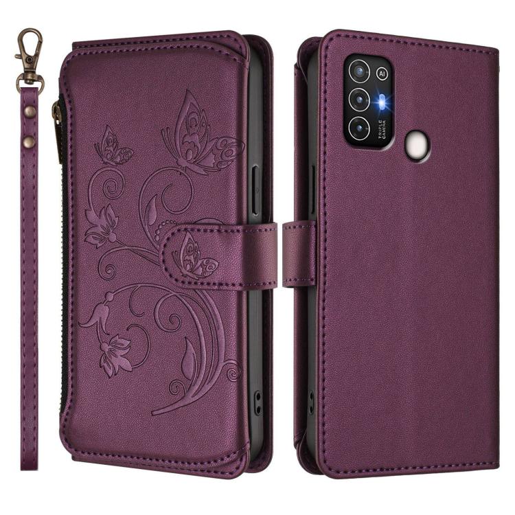 Butterfly Love Flower Multi-card Zipper Wallet Leather Phone Case, For ZTE Blade A52