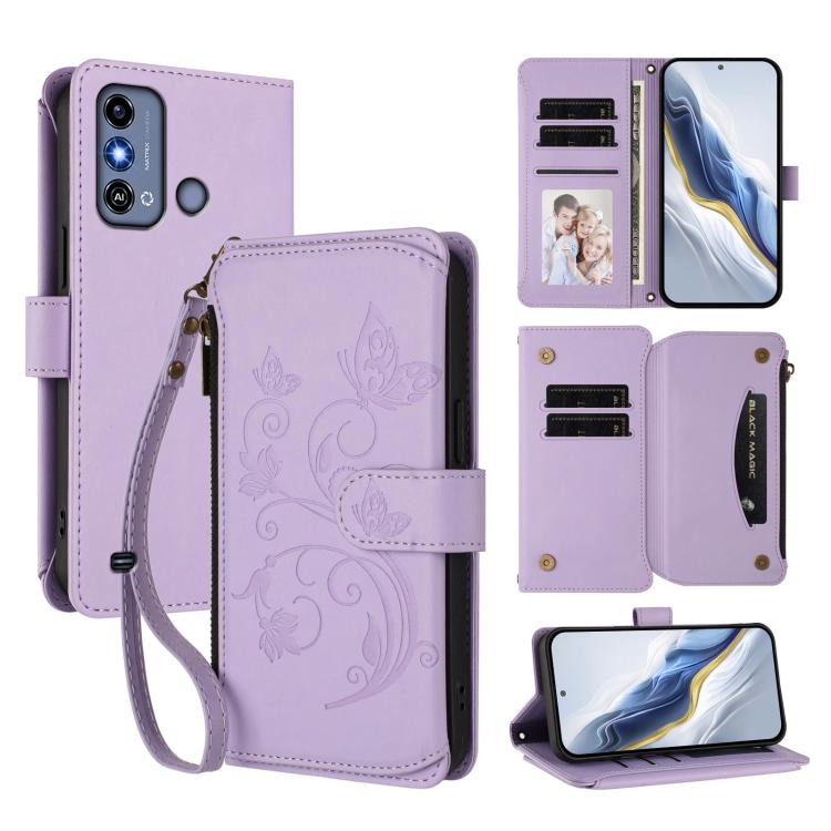 Butterfly Love Flower Multi-card Zipper Wallet Leather Phone Case, For ZTE Blade A73 4G, For ZTE Blade V50 Vita, For ZTE Blade A53 / A53+, For ZTE Blade A53 Pro, For ZTE Blade A52 Lite, For ZTE Blade V40s