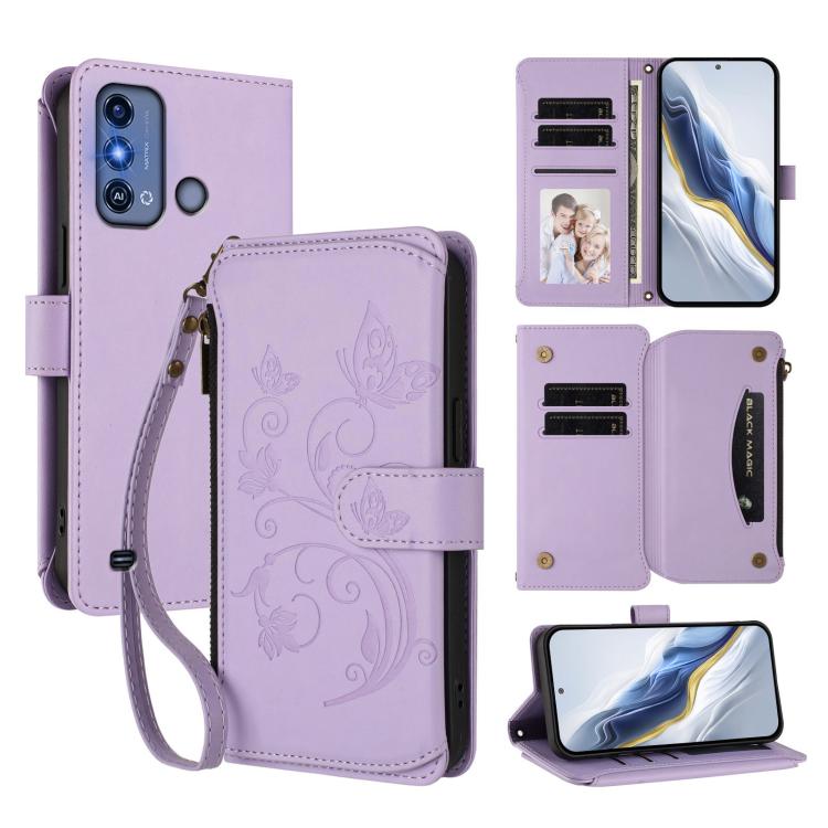 Butterfly Love Flower Multi-card Zipper Wallet Leather Phone Case, For ZTE Blade A73 4G, For ZTE Blade V50 Vita, For ZTE Blade A53 / A53+, For ZTE Blade A53 Pro, For ZTE Blade A52 Lite, For ZTE Blade V40s