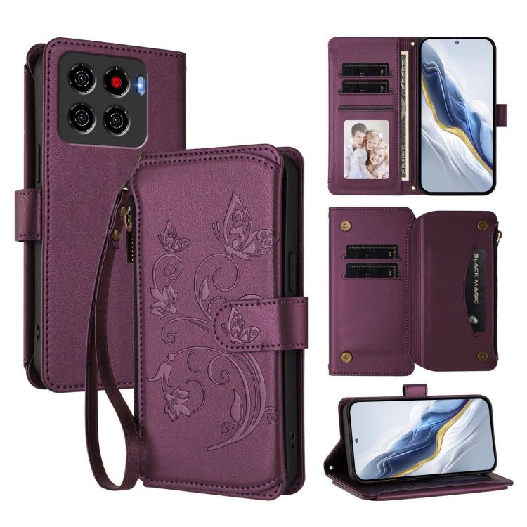 Butterfly Love Flower Multi-card Zipper Wallet Leather Phone Case, For ZTE Blade A76 4G, For ZTE Blade A56 Pro, For ZTE Blade A76 5G, For ZTE nubia Neo 3, For ZTE nubia RedMagic 10 Air, For ZTE Kantan Sumaho 4 A402ZT