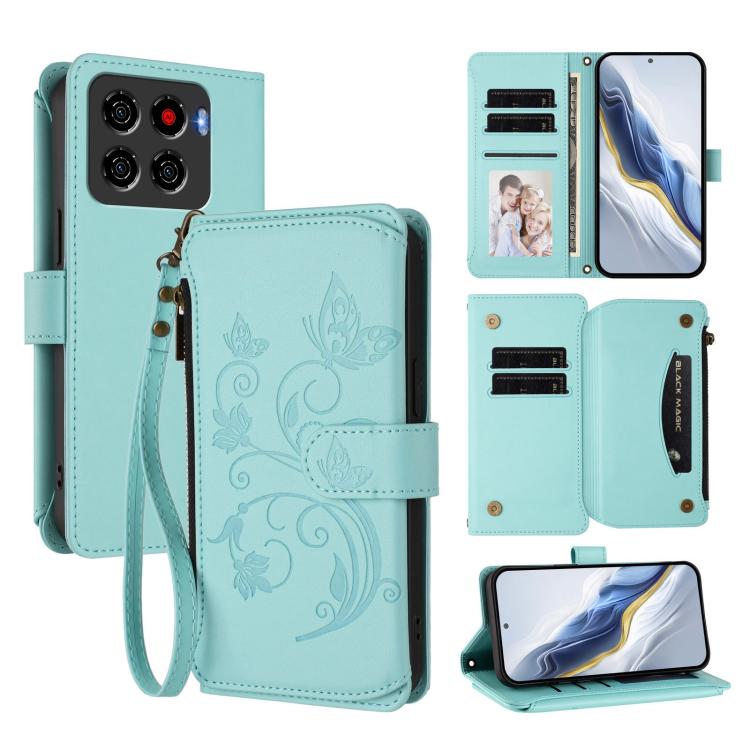 Butterfly Love Flower Multi-card Zipper Wallet Leather Phone Case, For ZTE Blade A76 4G, For ZTE Blade A56 Pro, For ZTE Blade A76 5G, For ZTE nubia Neo 3, For ZTE nubia RedMagic 10 Air, For ZTE Kantan Sumaho 4 A402ZT