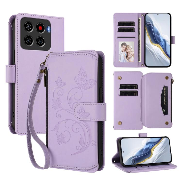 Butterfly Love Flower Multi-card Zipper Wallet Leather Phone Case, For ZTE Blade A76 4G, For ZTE Blade A56 Pro, For ZTE Blade A76 5G, For ZTE nubia Neo 3, For ZTE nubia RedMagic 10 Air, For ZTE Kantan Sumaho 4 A402ZT