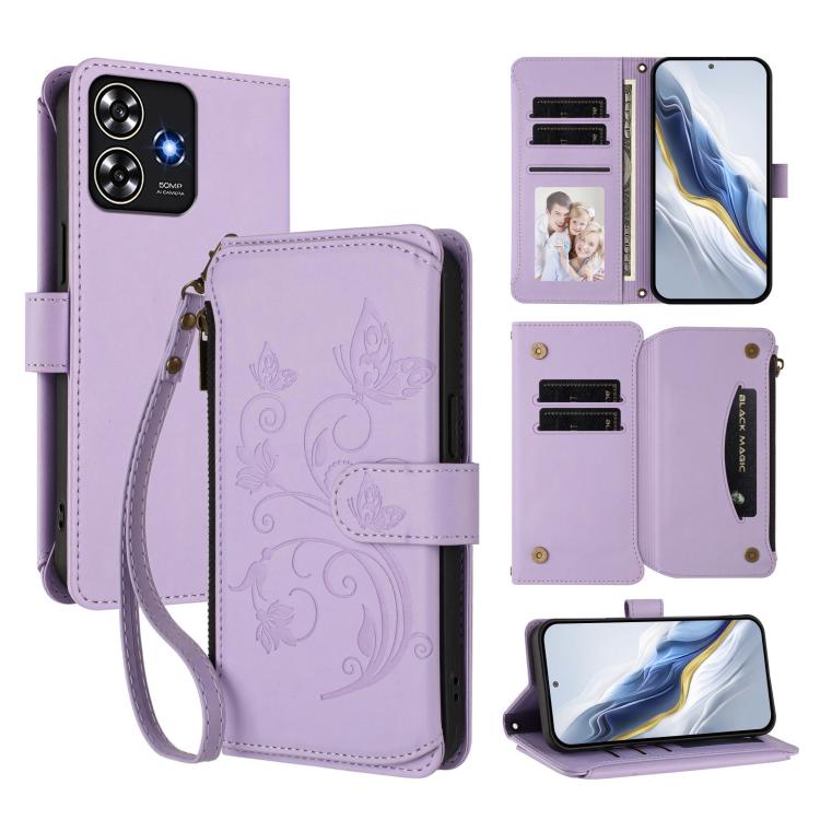 Butterfly Love Flower Multi-card Zipper Wallet Leather Phone Case, For ZTE Blade A73 4G, For ZTE Blade V50 Vita, For ZTE Blade A53 / A53+, For ZTE Blade A53 Pro, For ZTE Blade A52 Lite, For ZTE Blade V40s