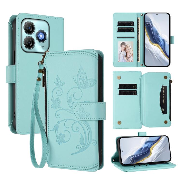 Butterfly Love Flower Multi-card Zipper Wallet Leather Phone Case, For ZTE Blade A75 5G / nubia Focus 5G, For ZTE Blade A75 4G, For ZTE Blade A35 / A55, For ZTE nubia Focus Pro 5G, For ZTE nubia Z60 Ultra, For ZTE Blade A73 5G