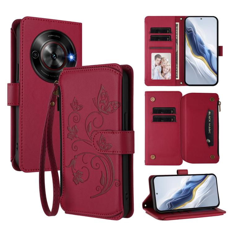 Butterfly Love Flower Multi-card Zipper Wallet Leather Phone Case, For ZTE Blade A75 5G / nubia Focus 5G, For ZTE Blade A75 4G, For ZTE Blade A35 / A55, For ZTE nubia Focus Pro 5G, For ZTE nubia Z60 Ultra, For ZTE Blade A73 5G