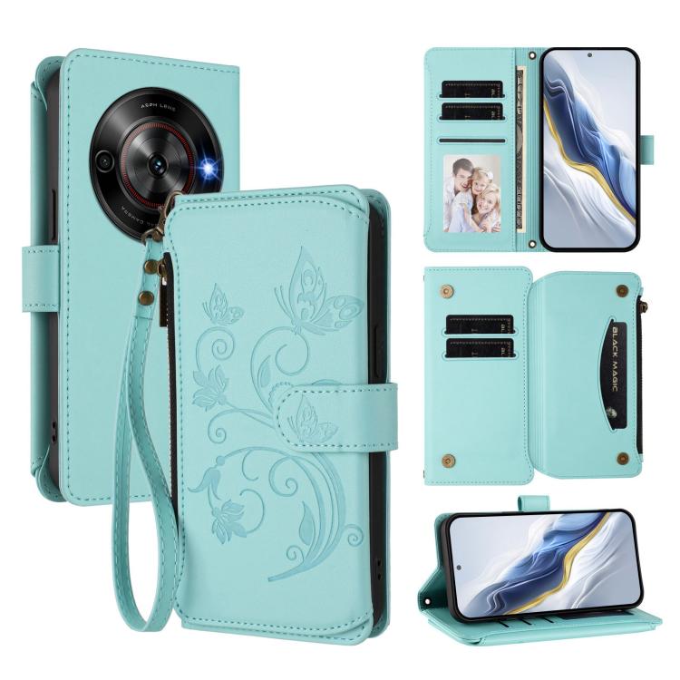 Butterfly Love Flower Multi-card Zipper Wallet Leather Phone Case, For ZTE Blade A75 5G / nubia Focus 5G, For ZTE Blade A75 4G, For ZTE Blade A35 / A55, For ZTE nubia Focus Pro 5G, For ZTE nubia Z60 Ultra, For ZTE Blade A73 5G