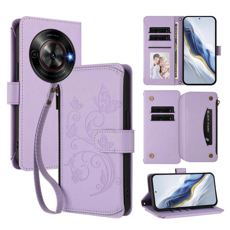 Butterfly Love Flower Multi-card Zipper Wallet Leather Phone Case, For ZTE Blade A75 5G / nubia Focus 5G, For ZTE Blade A75 4G, For ZTE Blade A35 / A55, For ZTE nubia Focus Pro 5G, For ZTE nubia Z60 Ultra, For ZTE Blade A73 5G