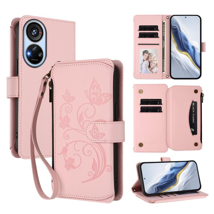 Butterfly Love Flower Multi-card Zipper Wallet Leather Phone Case, For ZTE Blade A73 4G, For ZTE Blade V50 Vita, For ZTE Blade A53 / A53+, For ZTE Blade A53 Pro, For ZTE Blade A52 Lite, For ZTE Blade V40s